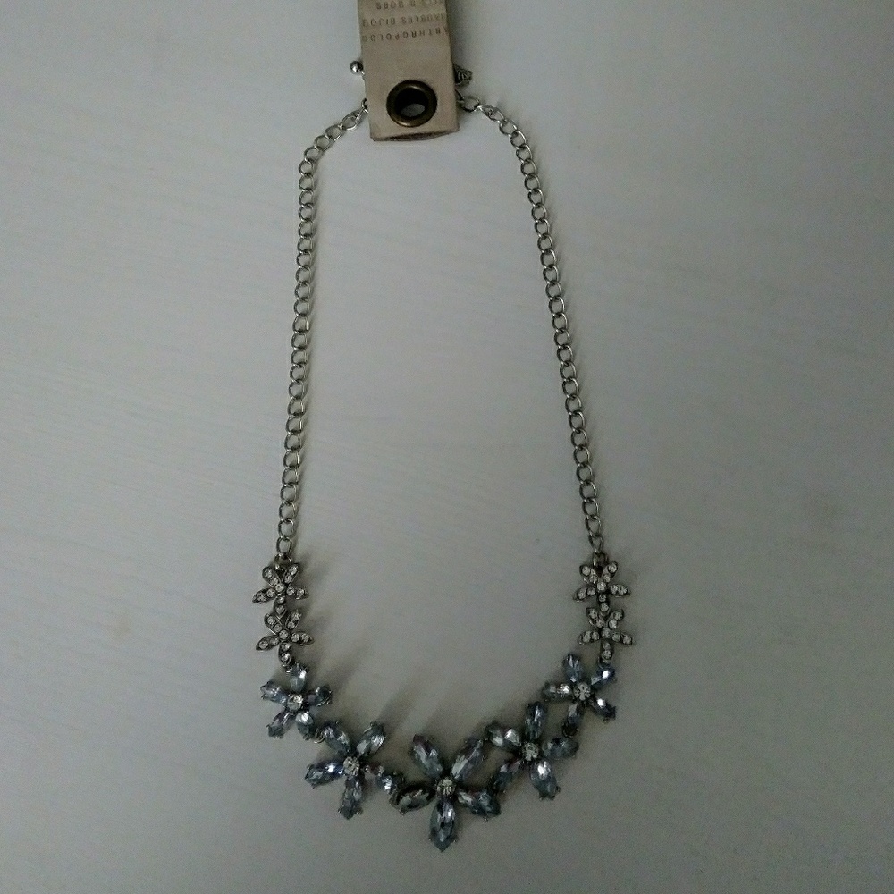 Anthropologie Crystal Flower Statement Necklace